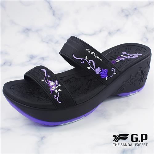 G.P 女款厚底雕花雙帶拖鞋G8531W-紫色(SIZE:35-39 共二色)