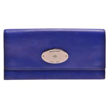 MULBERRY 經典Ccontinental系列金屬品牌LOGO小牛皮暗釦長夾(電光藍-展示品)