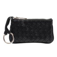 BOTTEGA VENETA 經典編織小羊皮圓皮拉鍊零錢/鑰匙包(黑色)