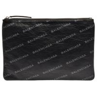 BALENCIAGA SUPERMARKET系列經典品牌字母壓印小羊皮拉鍊手拿包(黑X灰)