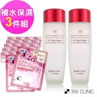 韓國 3W CLINIC 補水保濕超值組 膠原潤澤化妝水150mlx2入+純棉保濕面膜-膠原20片