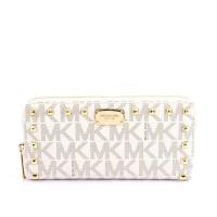 MICHAEL KORS PVC LOGO拼鉚釘ㄇ型拉鏈長夾(香草色)35S7GTTZ1B VANILLA