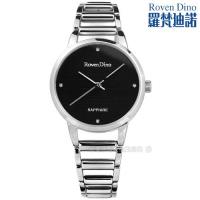 羅梵迪諾 Roven Dino / RD722S-black / 時尚晶鑽橫紋藍寶石水晶鏤空手錶 黑色 30mm