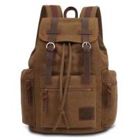 【米蘭精品】雙肩包帆布後背包-戶外休閒旅行瘋馬皮男包包5色73re1