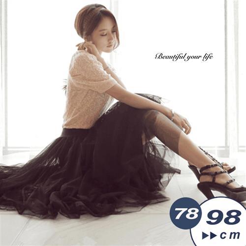 LANNI 藍尼 經典款優雅鬆緊腰頭網紗中長裙