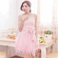 lingling 立體花紗蝴蝶結網紗不規則擺小禮服洋裝(共二色)
