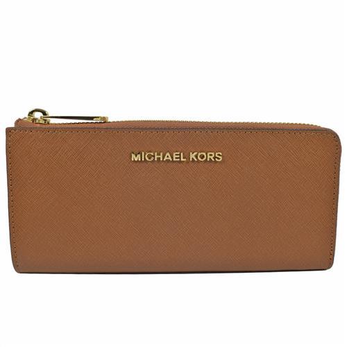 MICHAEL KORS 經典LOGO防刮皮革L開口拉鍊長夾.咖