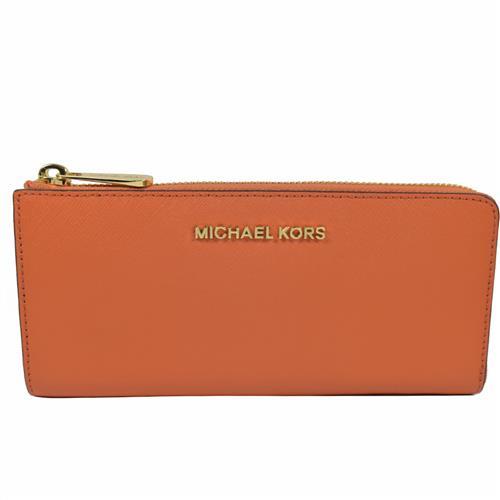 MICHAEL KORS 經典LOGO防刮皮革L開口拉鍊長夾.橘