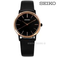 SEIKO 精工 / 7N01-0JM0D.SCXP088J / Spirit 礦石強化玻璃鏡面 真皮手錶 黑x玫瑰金框 30mm