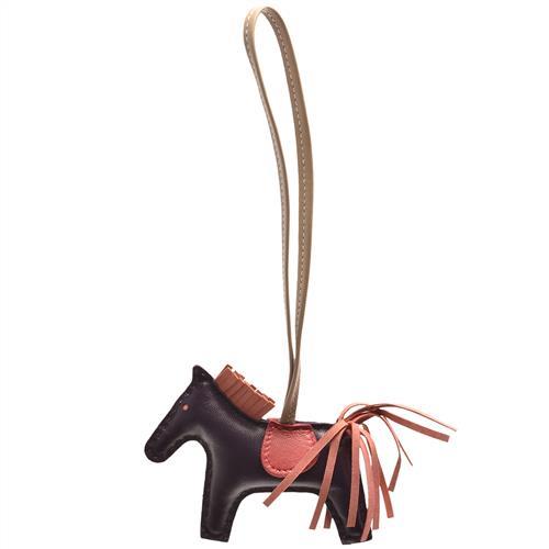 HERMES RODEO PM馬兒造型拼色小羊皮鑰匙圈/吊飾(迷你-深紫X粉)