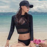 天使霓裳 泳衣 率性時尚 鋼圈三件式比基尼泳裝(黑M~XL) DE18013