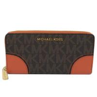MICHAEL KORS 經典LOGO MK滿版全開口拉鍊長夾.深咖/橘