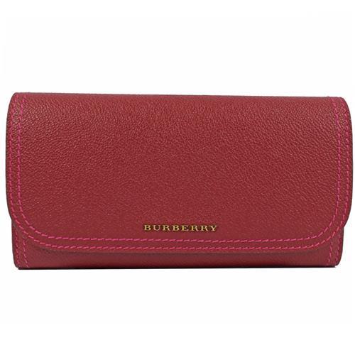 BURBERRY 40678231浮雕LOGO撞色三折活動零錢長夾.紅