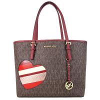 MICHAEL KORS HEARTS 愛心滿版托特包(中/咖啡紅)