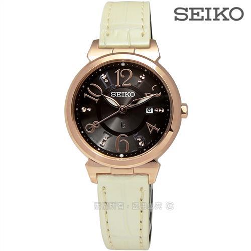 SEIKO / SUT188J1.V137-0BF0D / LUKIA 美艷佳人太陽能皮革腕錶 玫瑰金色 米白色 30mm