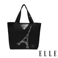 ELLE 鐵塔插畫環保摺疊購物袋 - (2色任選) + 極簡風手提野餐便當保溫/保冷袋