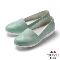 TRAVEL FOX(女) 輕色無邊 雙料羊皮直套微坡跟舒適鞋 - 輕果綠