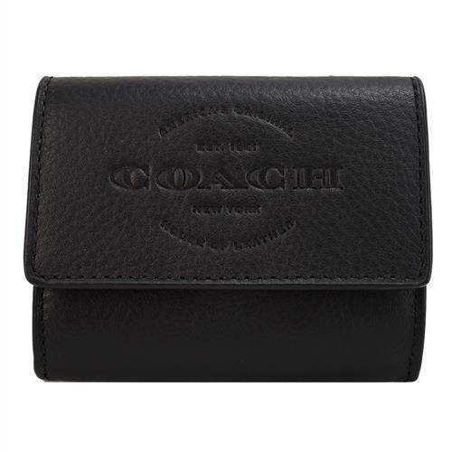 COACH 壓印LOGO皮革票卡零錢包(小/黑)