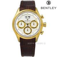 BENTLEY 賓利 / BL1684-10473 / 藍寶石水晶 三眼計時 日期 日本機芯 德國製造 真皮手錶 白x金框x咖啡 42mm