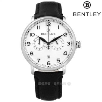 BENTLEY 賓利 / BL1690-20001 / 藍寶石水晶玻璃 數字時標 日期 日本機芯 德國製造 真皮手錶 白x黑 42mm
