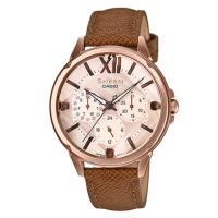 【CASIO】SHEEN羅馬數字優雅棕色系皮帶腕錶-(SHE-3056PGL-7A)