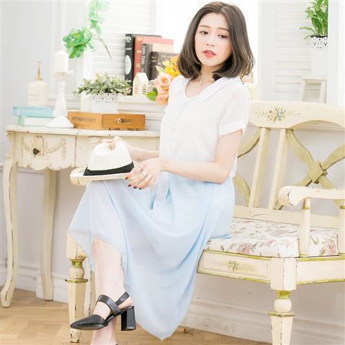 假兩件撞色綁結層次長版洋裝A3352(共三色)lingling