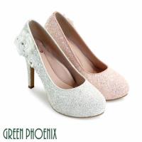 GREEN PHOENIX 唯美立體花朵亮片貝殼光感全真皮高跟鞋/婚鞋U13-26A20