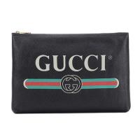 GUCCI 經典綠紅綠織帶復古小牛皮手拿包 (500981-黑)