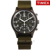 TIMEX 天美時 / TXTW2R67800 / 美國品牌 INDIGLO專利冷光照明 三眼計時 日期 帆布手錶 橄欖綠色 40mm