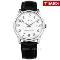 TIMEX 天美時 / TXTW2R64900 / 美國第一品牌 專利冷光照明 數字時標 日期 壓紋真皮手錶 白x黑 38mm
