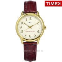 TIMEX 天美時 / TXTW2R65400 / 美國第一品牌 專利冷光照明 數字時標 真皮手錶 米x金框x咖啡紅 30mm