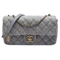 CHANEL 經典菱格毛呢復古金鍊轉釦COCO包(灰)