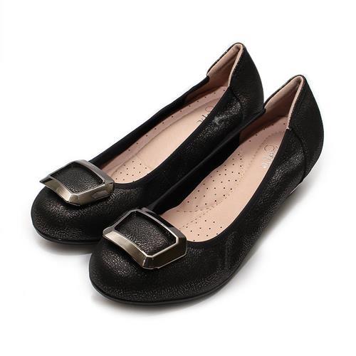 AGAPE 甜美金屬釦楔形鞋 黑 女鞋 鞋全家福