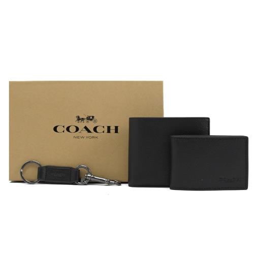 COACH 64118 經典短夾名片夾鑰匙圈三件禮盒組.黑