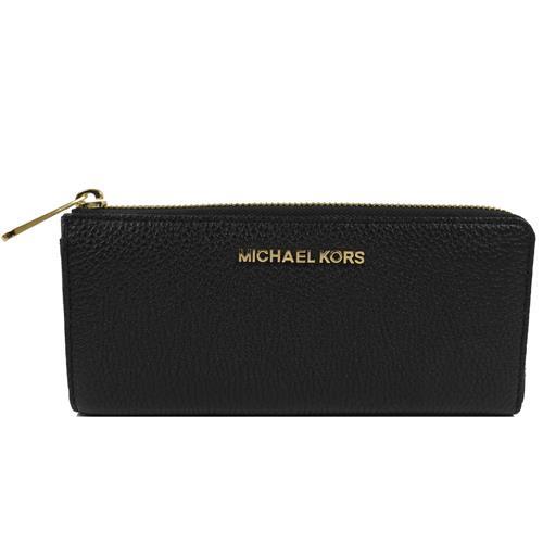  MICHAEL KORS 經典LOGO荔枝皮革L開口拉鍊長夾.黑