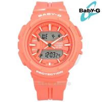 Baby-G CASIO / BGA-240BC-4A / 卡西歐 耐衝擊構造 慢跑 計時 防水100M 電子指針 雙顯 橡膠手錶 粉橘色 42mm