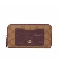 COACH PVC LOGO鱷魚紋口袋ㄇ拉長夾(紅酒色)F26300 IMLLW