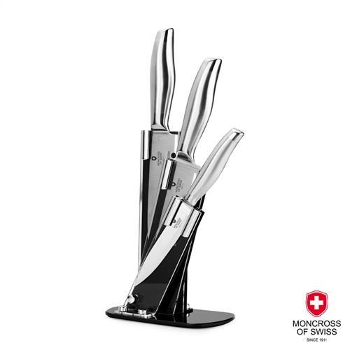 MONCROSS瑞士百年品牌一體成型不鏽鋼刀具組3刀1座4件組