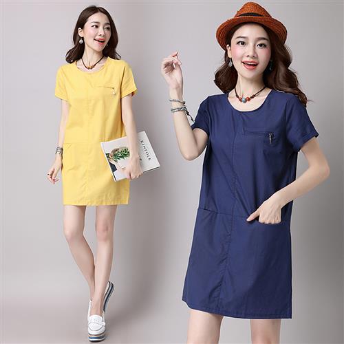 A3 圓領棉麻舒適洋裝