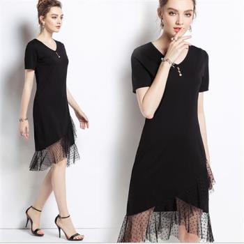KVOLL 點點網紗拼接魚尾連衣裙 M~5XL
