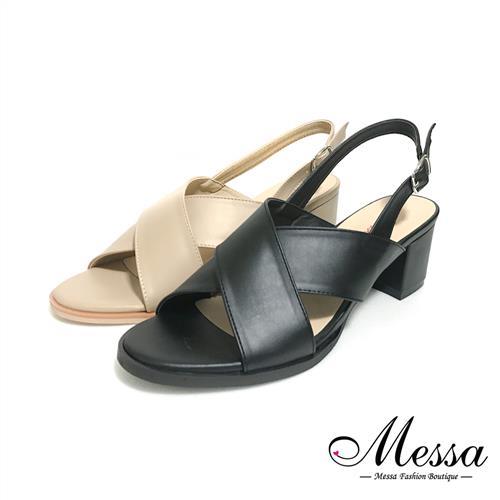 【Messa米莎專櫃女鞋】MIT歐美風交叉繫踝粗跟涼鞋-二色