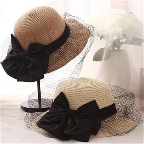 【米蘭精品】草帽防曬遮陽帽-時尚典雅網紗大蝴蝶結5色73rp44