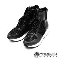 Walking ZONE 真皮內增高側拉短筒休閒鞋-兩色(黑、藍)