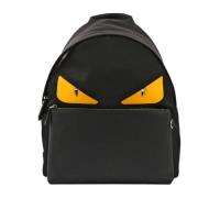 FENDI 皮革拼尼龍黃眼睛BUGS BACKPACK(黑色)7VZ012 A2FS F0R2A