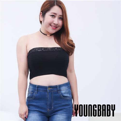 YOUNGBABY中大碼-加大碼莫代爾上拼蕾絲一片式抹胸(無胸墊)