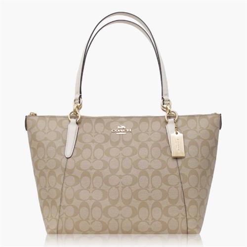 COACH 實搭耐用 PVC / 手提 / 肩背托特包_卡其白