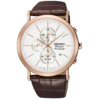 SEIKO 精工Premier 完美特務 三眼計時腕錶(銀x咖啡/41mm) 7T62-0LK0J SNAF82J1