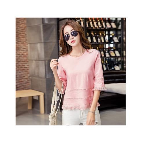 【棉花甜】舒適竹節棉質顯瘦流蘇上衣(共四色)