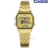 CASIO / LA680WGA-9C / 卡西歐 滿版浪漫玫瑰 計時碼錶 LED照明 鬧鈴 電子數位 不鏽鋼手錶 鍍金 29mm