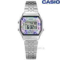 CASIO / LA680WA-2C / 卡西歐 滿版浪漫玫瑰 計時碼錶 LED照明 鬧鈴 電子數位 不鏽鋼手錶 銀色 29mm